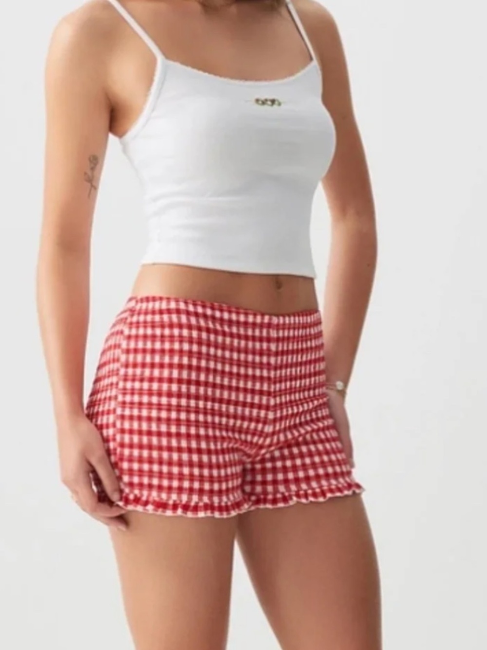 Ardene Smocked Gingham Shorts with Ruffled Hem *accepting offers